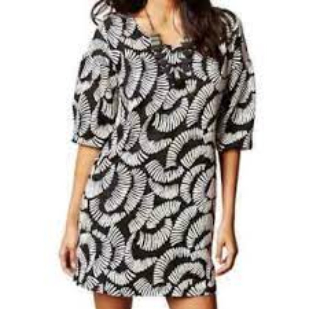 Anthropologie Maeve Windfall Shift Dress XL Black White Mini Cottagecore